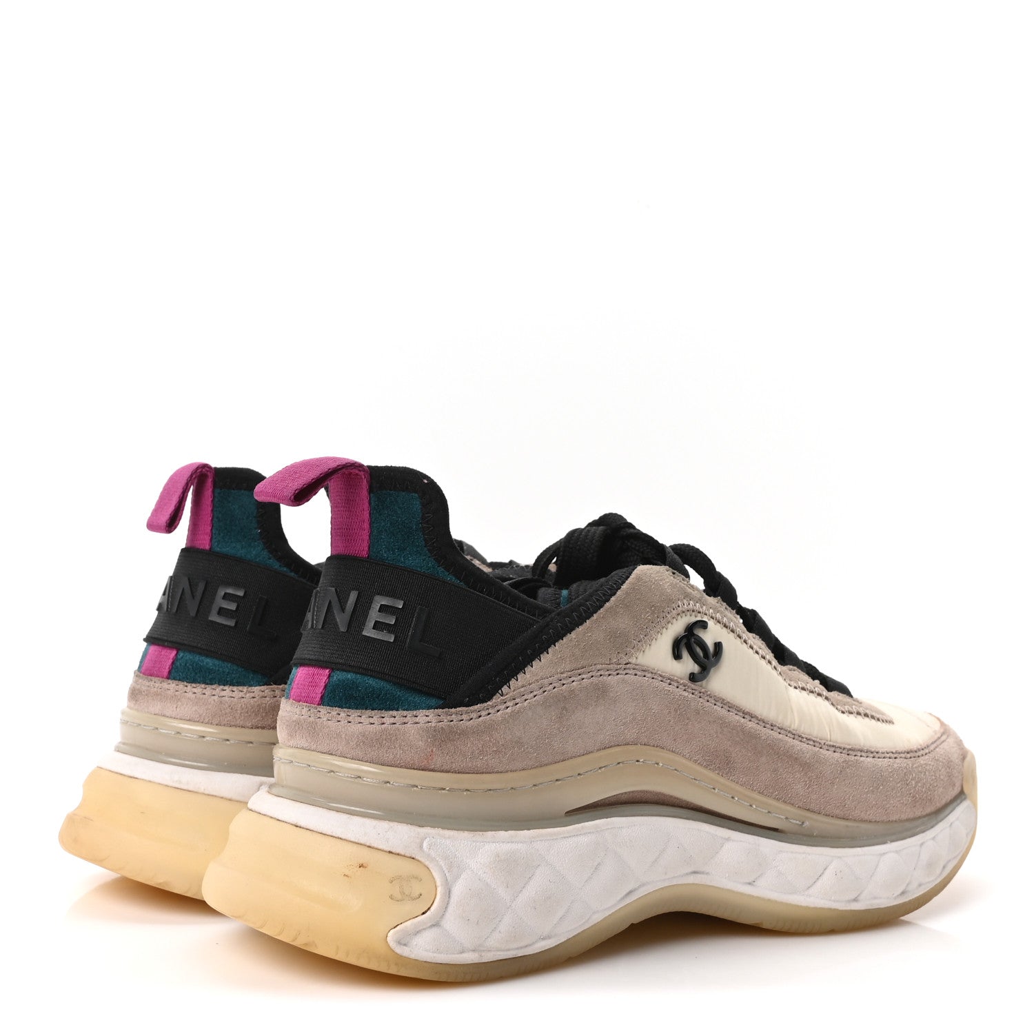 Chanel Suede Calfskin Nylon Grosgrain CC Sneakers 37 Beige Pink 5 of 9