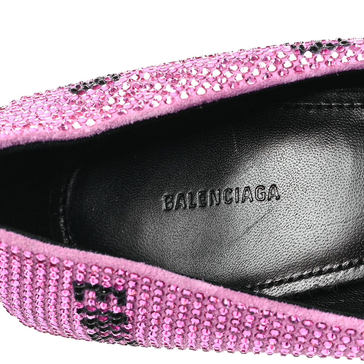 Balenciaga Strass Suede Allover Logo Square Knife 110mm Pumps 39 Pink Black 7 of 8