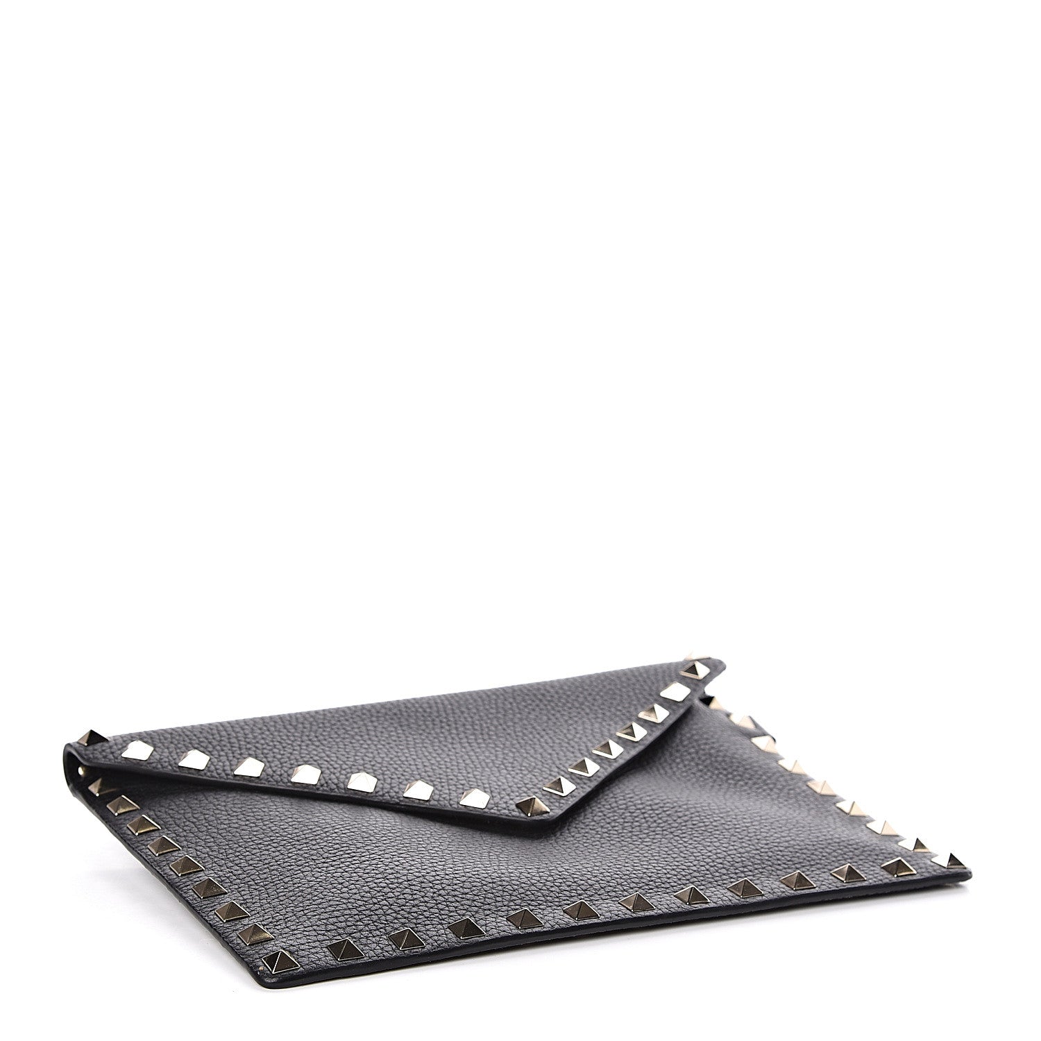 Valentino Garavani Pebbled Calfskin Medium Rockstud Envelope Flat Wristlet Pouch Black 4 of 7