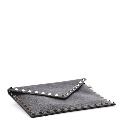 Valentino Garavani Pebbled Calfskin Medium Rockstud Envelope Flat Wristlet Pouch Black 4 of 7