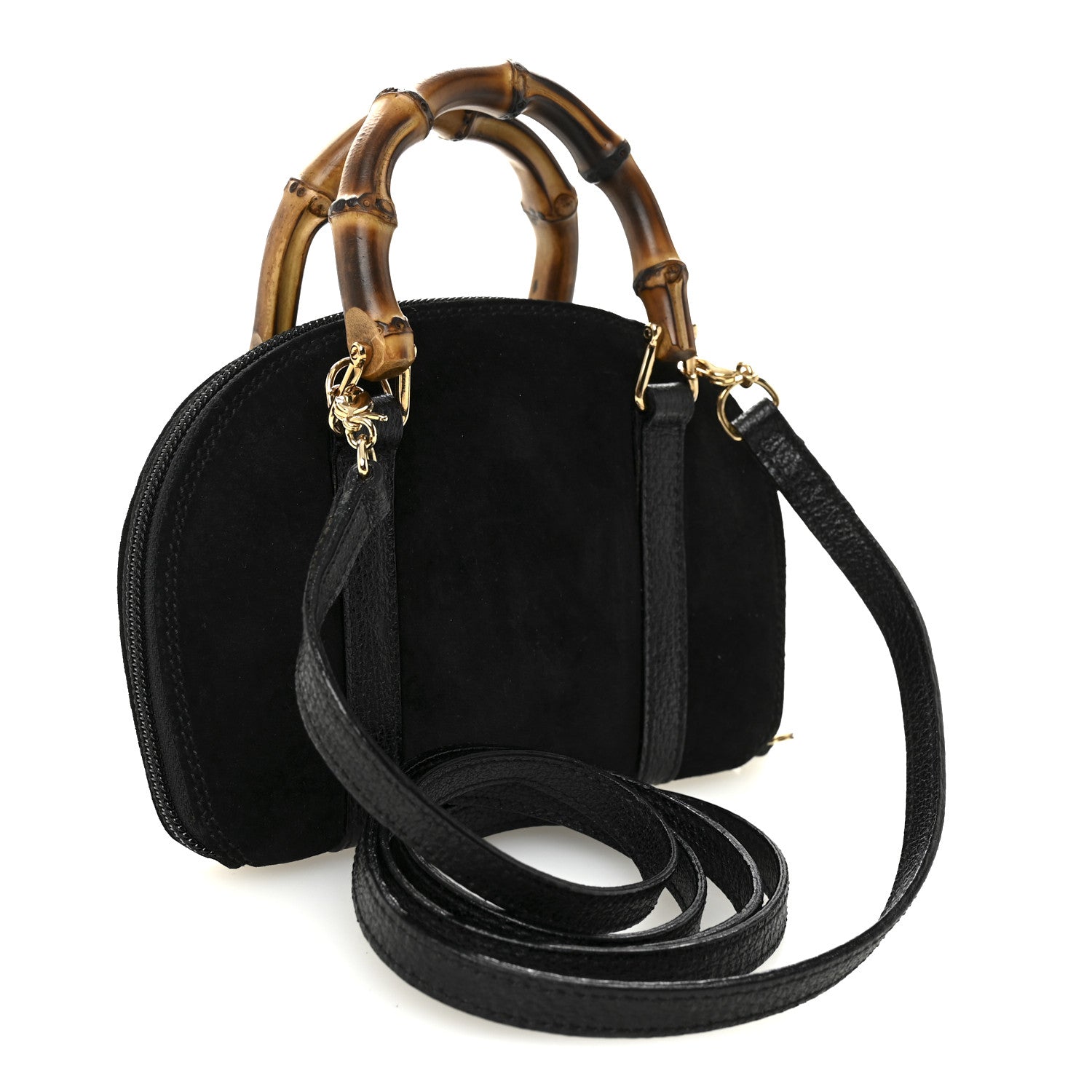 Gucci Suede Mini Bamboo Handle Bag Black 1844619 – FASHIONPHILE