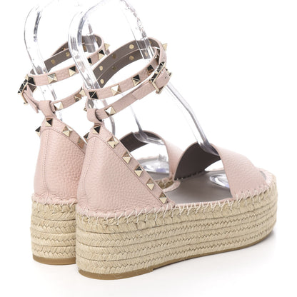 Valentino Garavani Grained Calfskin Rockstud Ankle Wrap Espadrille Flatform Sandals 38 Rose Quartz 4 of 10