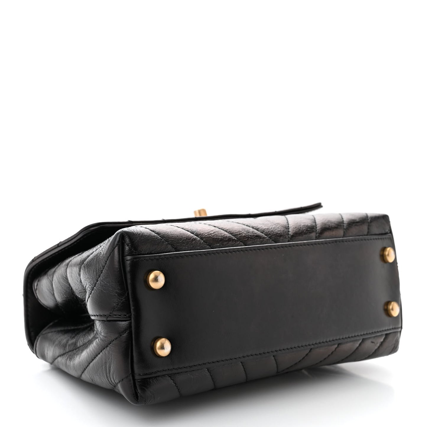 Calfskin Lizard Chevron Quilted Mini Coco Handle Flap Black