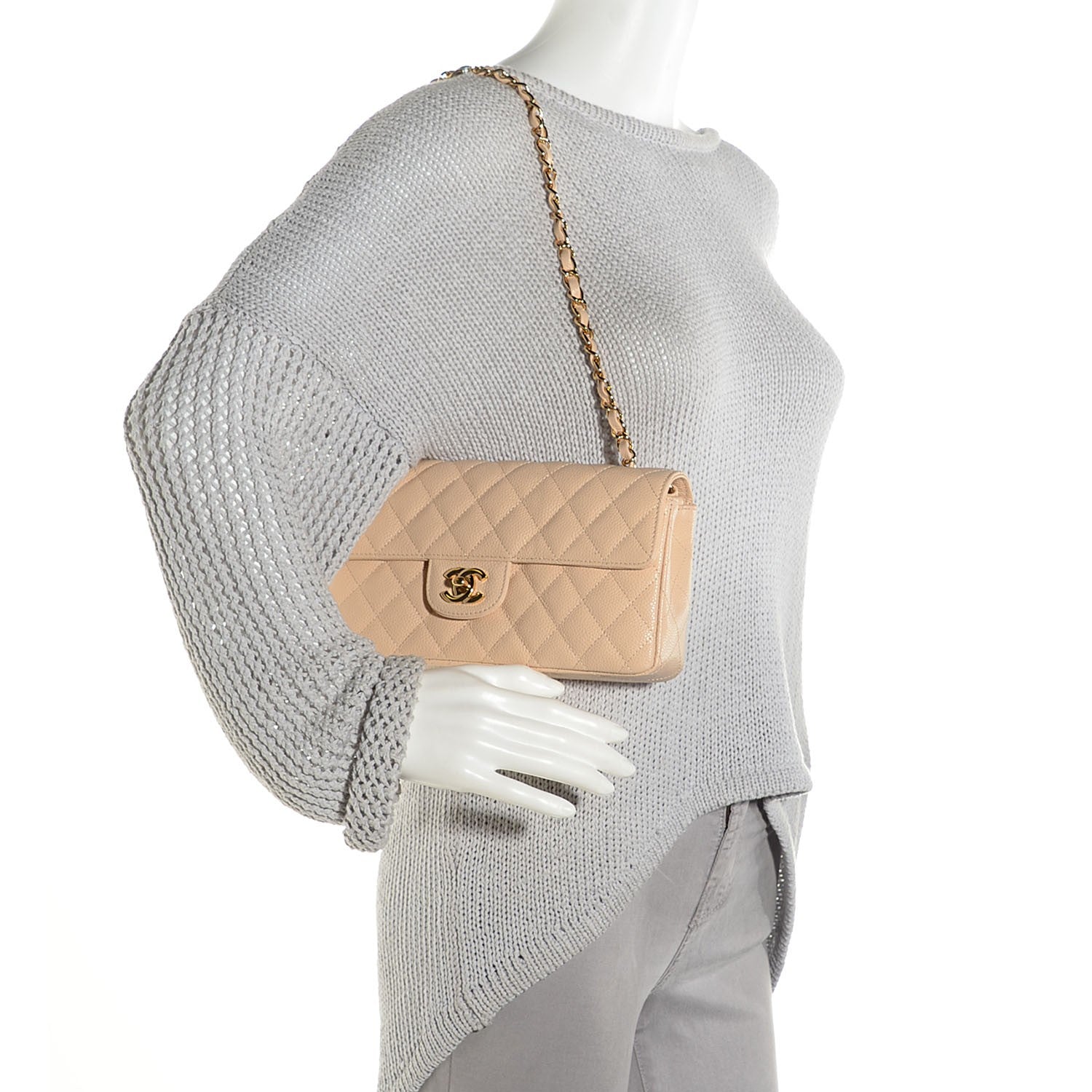 Chanel Caviar Quilted East West Flap Beige Clair 2 of 9