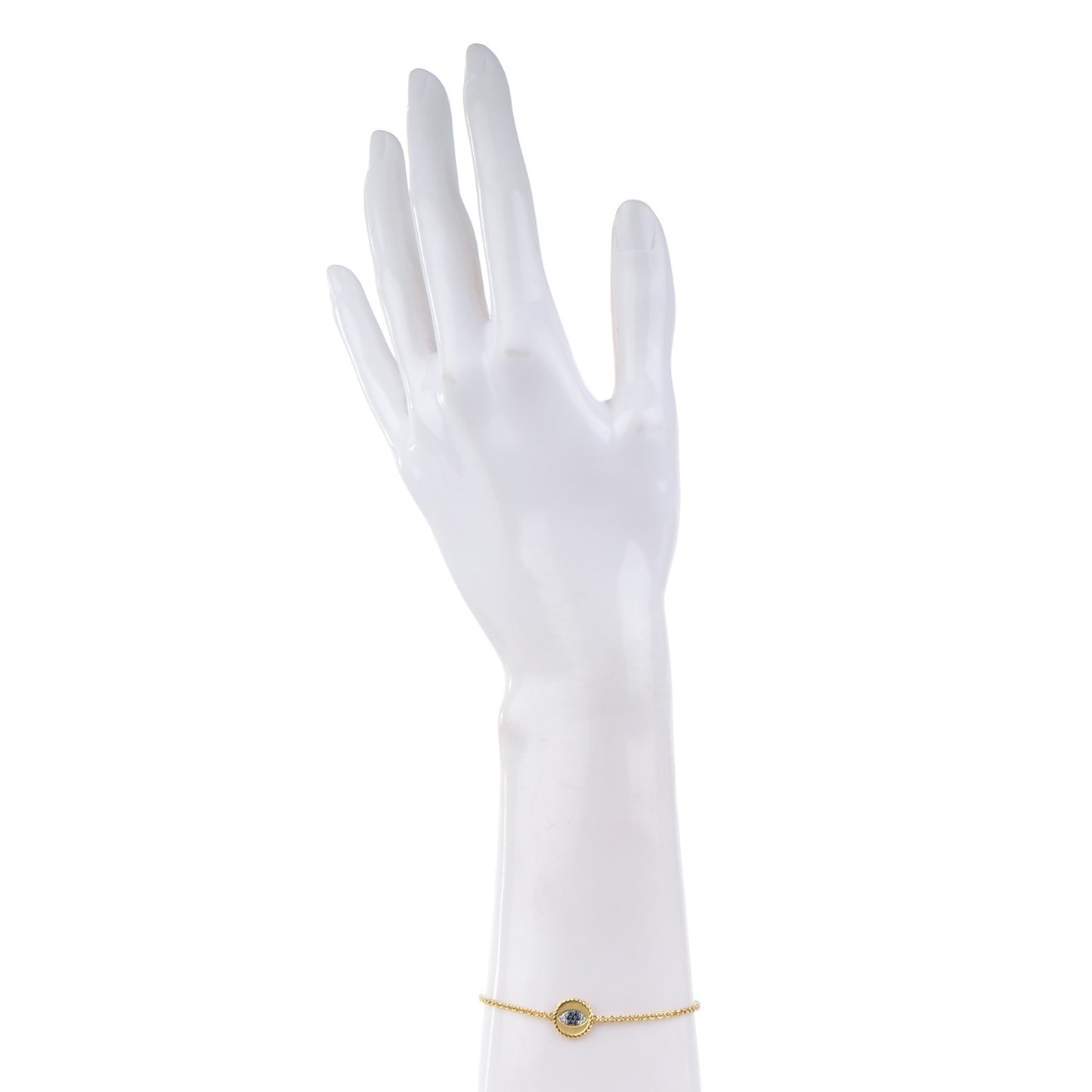 18K Yellow Gold Diamond Blue Sapphire Cable Collectibles Evil Eye Bracelet
