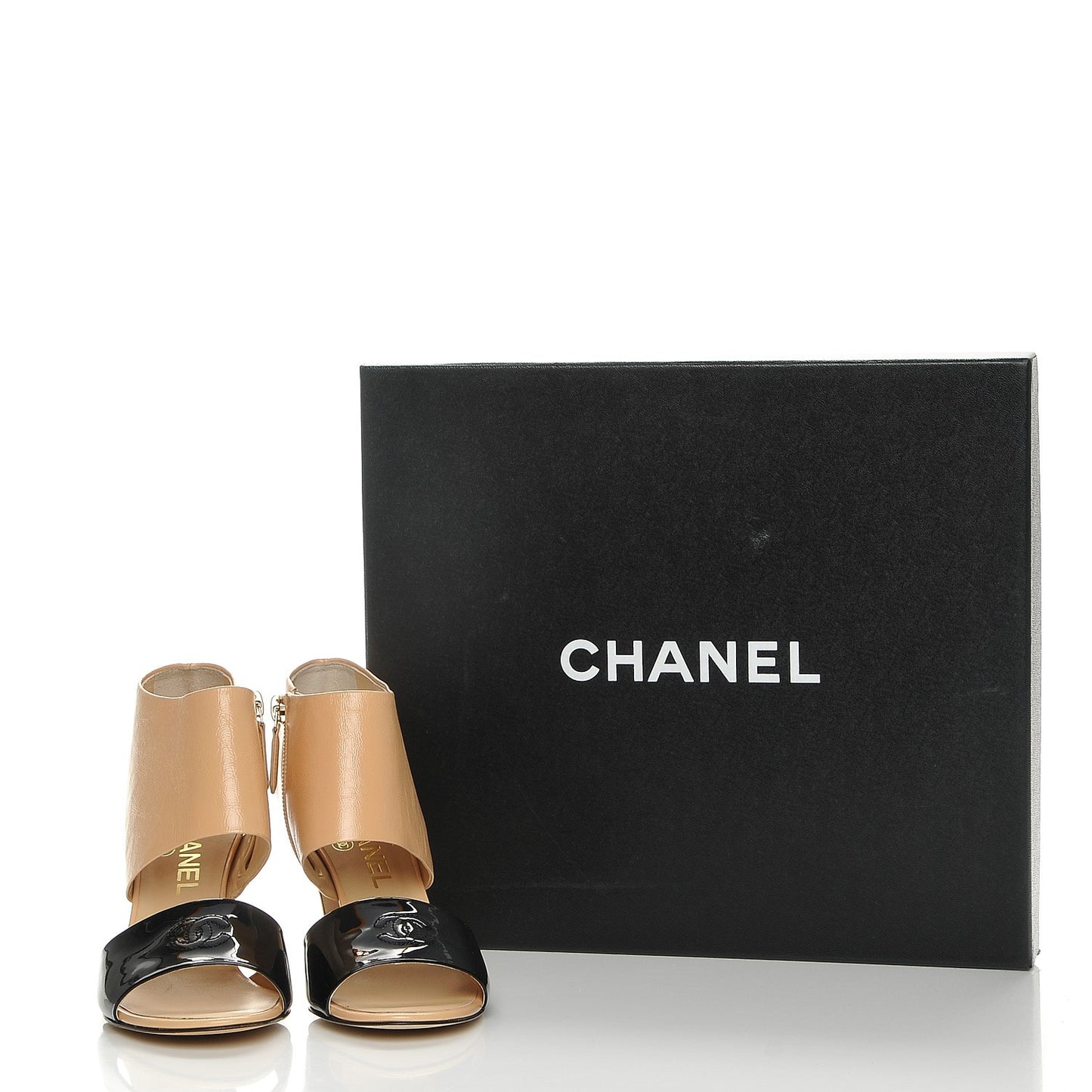 Crumpled Calfskin Patent Heel Sandals 35.5 Beige Black