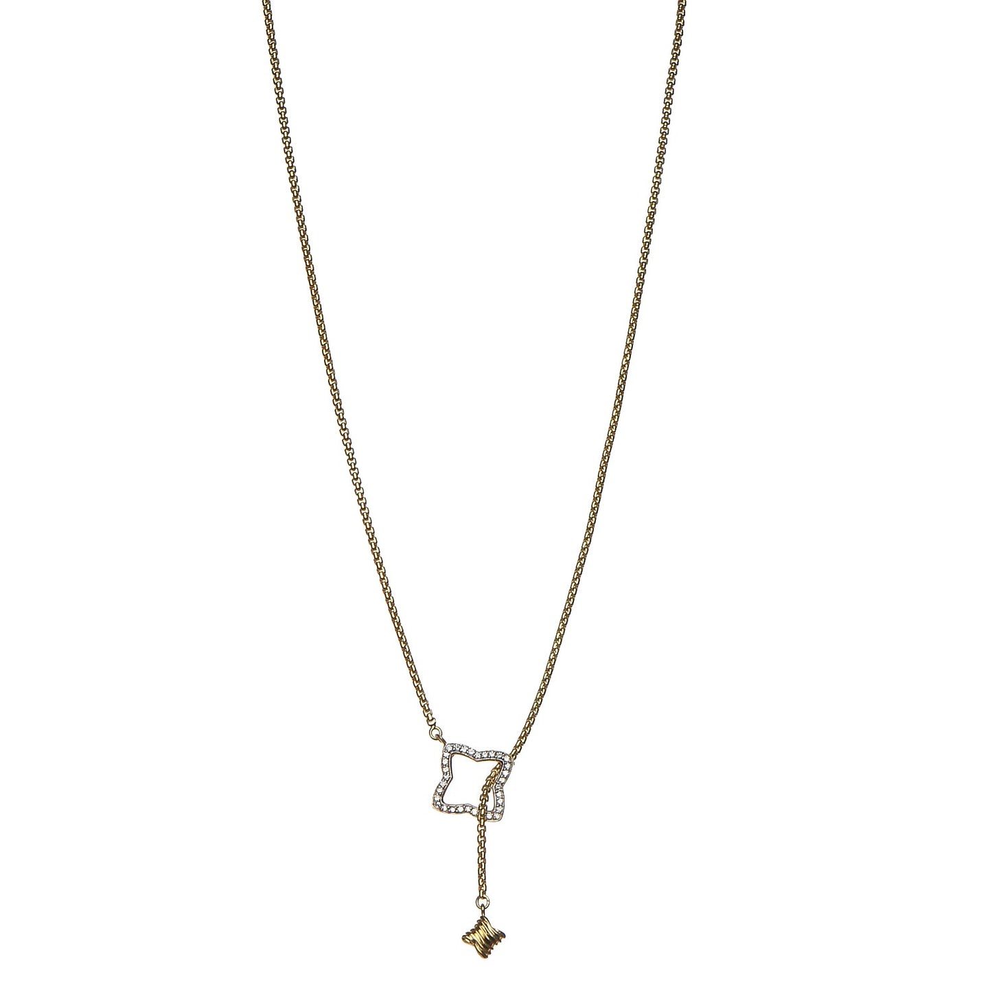 18K Yellow Gold Diamond Quatrefoil Lariat Necklace