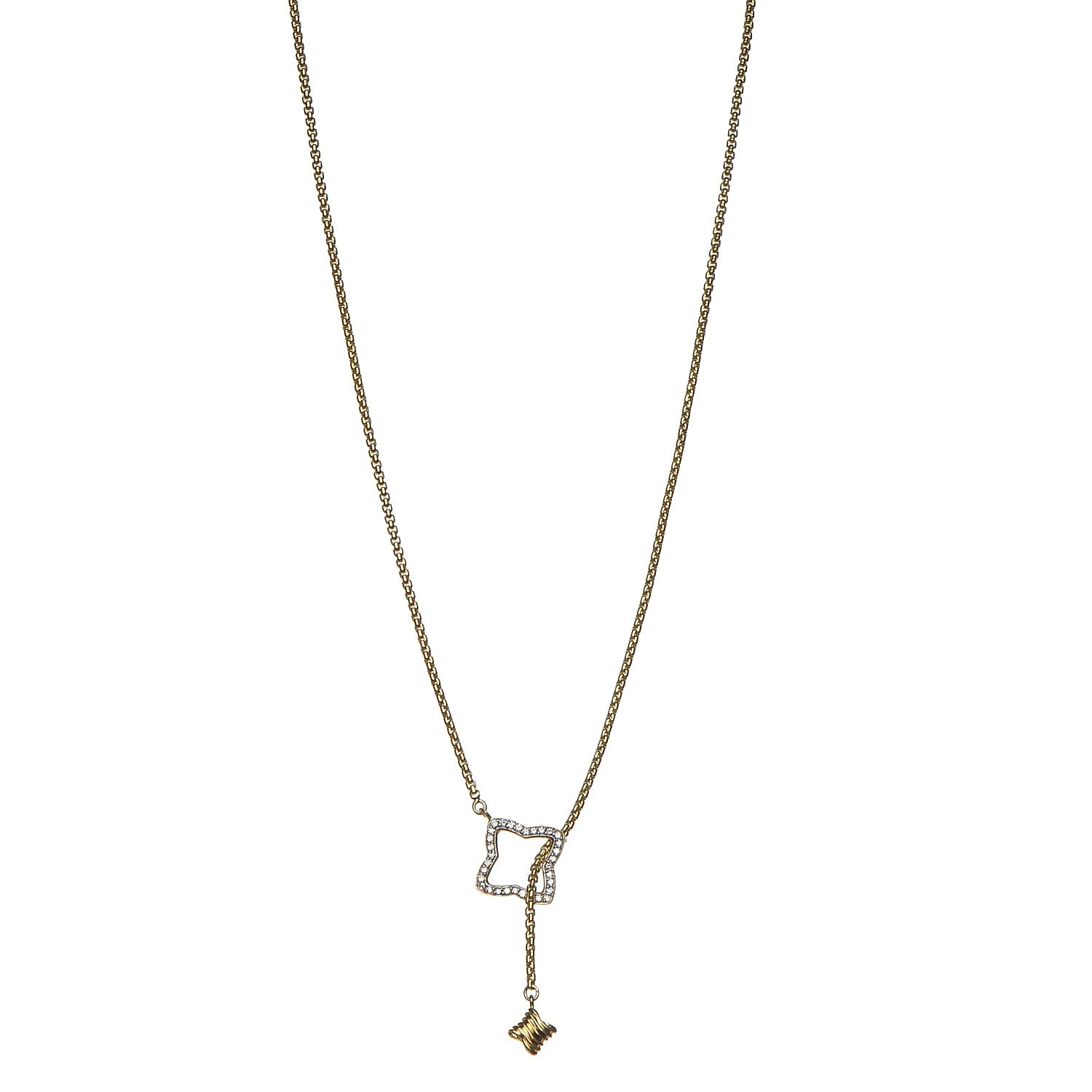 David Yurman 18K Yellow Gold Diamond Quatrefoil Lariat Necklace 1 of 6