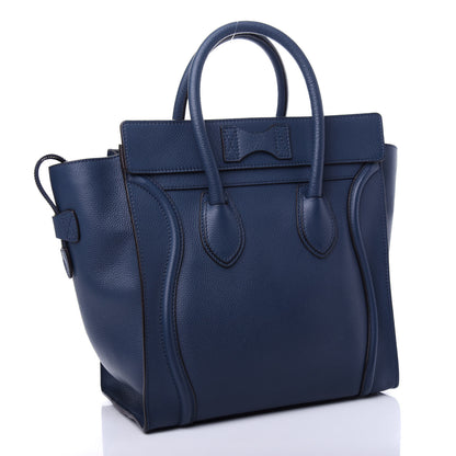 Celine Drummed Calfskin Mini Luggage Petrol 3 of 10