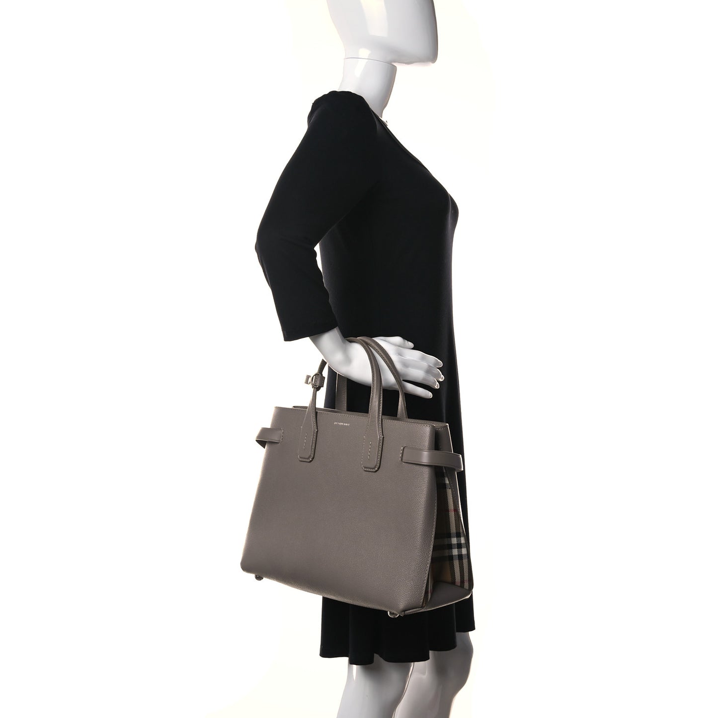 Derby Calfskin House Check Medium Banner Tote Thistle Grey