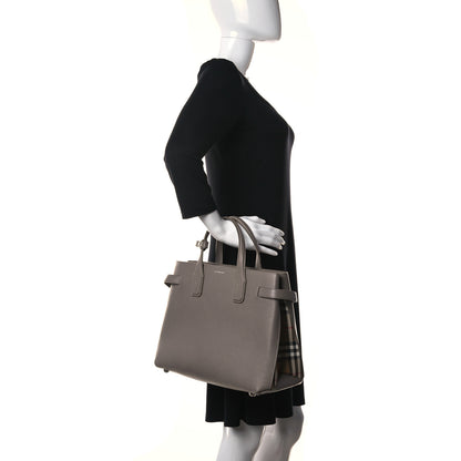 Burberry Derby Calfskin House Check Medium Banner Tote Thistle Grey 2 of 12