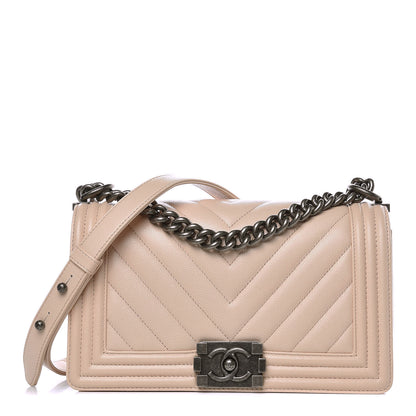 Chanel Caviar Chevron Quilted Medium Boy Flap Light Beige 1 of 9