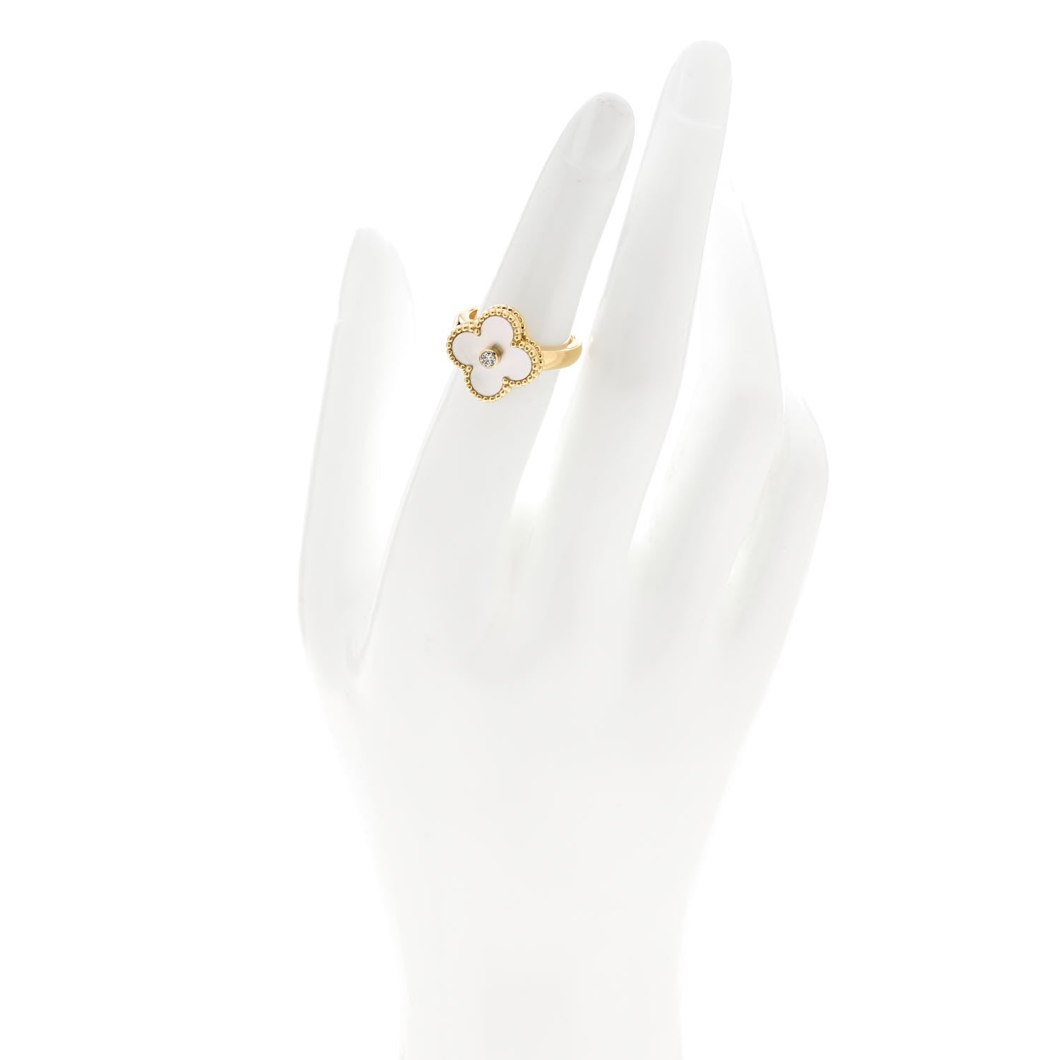 Van Cleef & Arpels 18K Yellow Gold Diamond Mother of Pearl Vintage Alhambra Ring 50 5.25 2 of 6