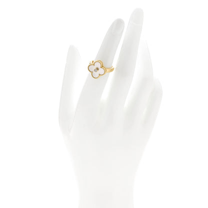 Van Cleef & Arpels 18K Yellow Gold Diamond Mother of Pearl Vintage Alhambra Ring 50 5.25 2 of 6
