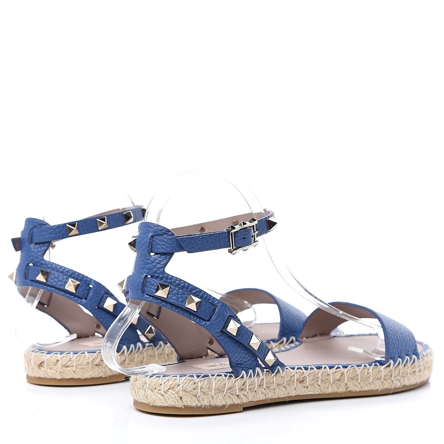 Valentino Garavani Grained Calfskin Rockstud Ankle Strap Espadrille Flat Sandals 39 Baltique 4 of 8