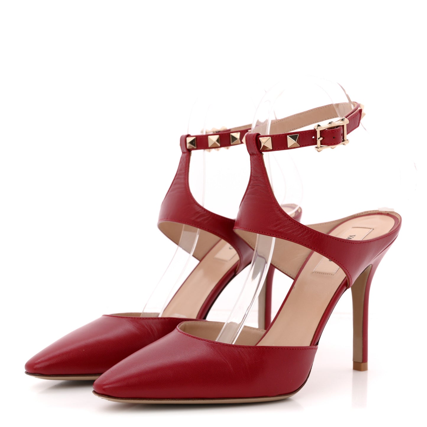 Calfskin Rockstud Ankle Strap 100mm Pumps 37 Red