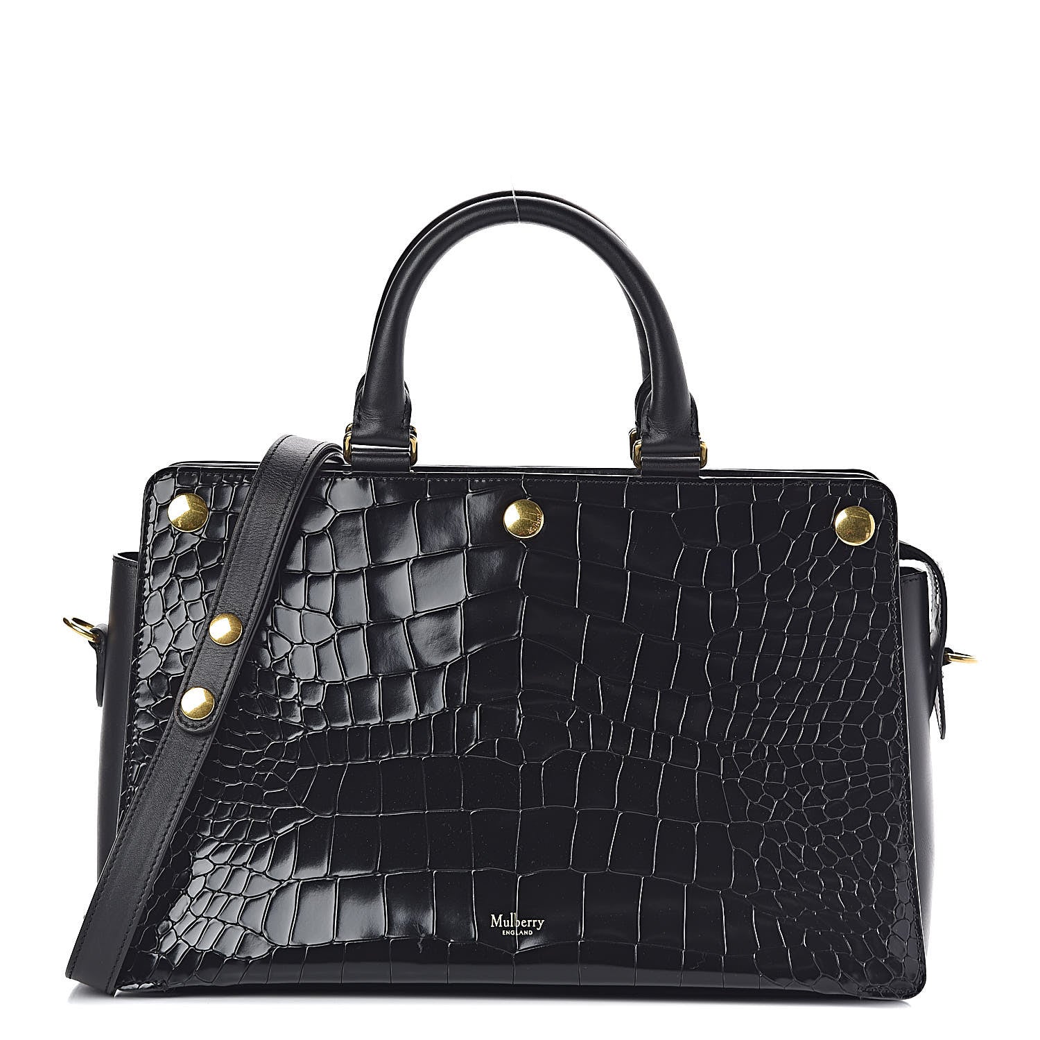 Mulberry Calfskin Crocodile Embossed Small Classic Stud Tote Black 1 of 11