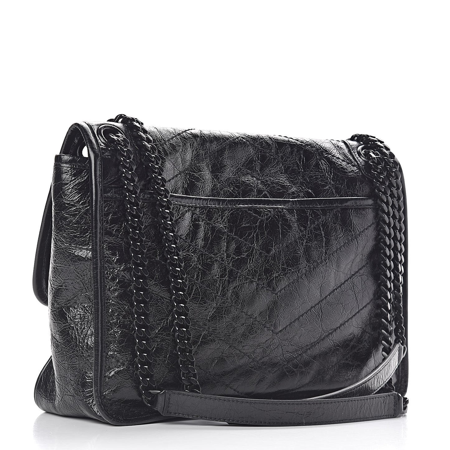 Crinkled Calfskin Matelasse Monogram Medium Niki Chain Satchel Black