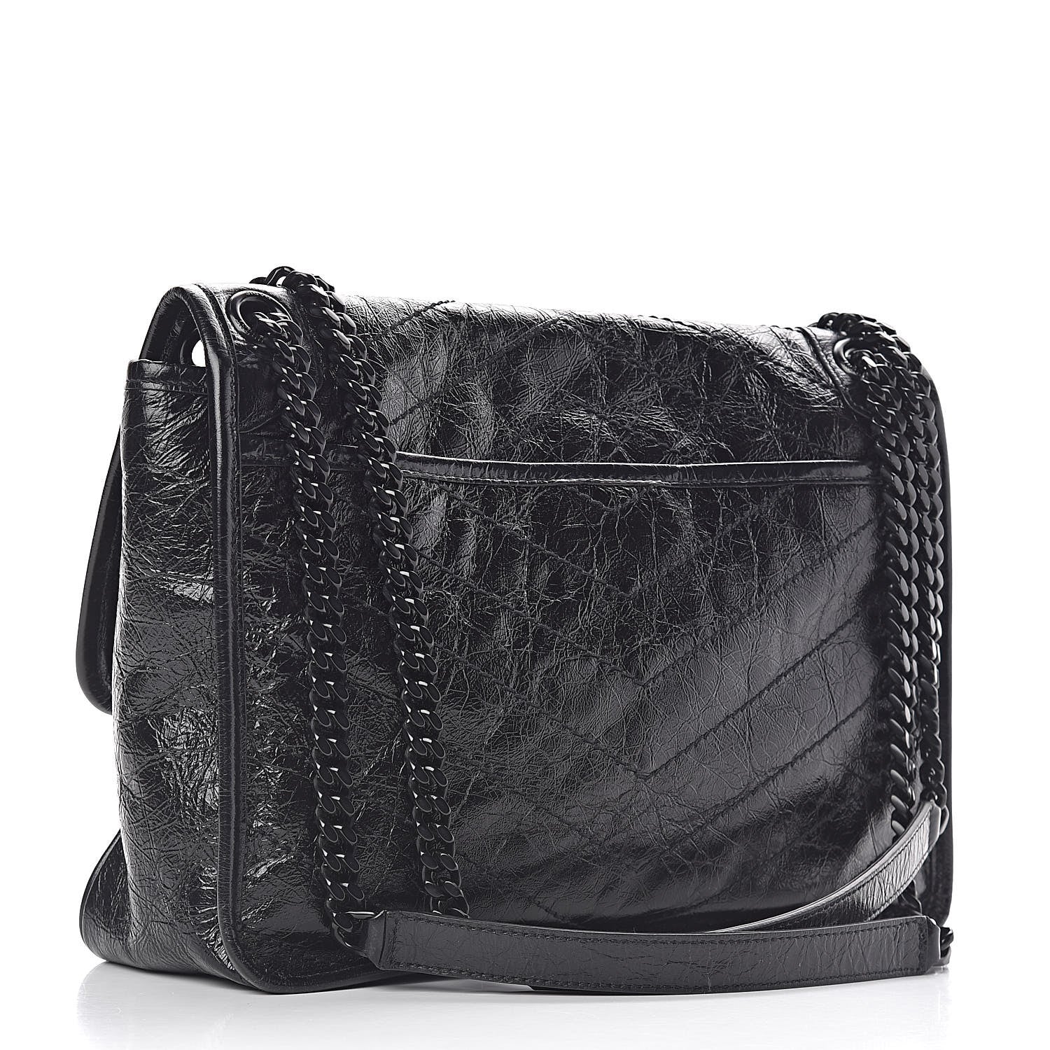 Saint Laurent Crinkled Calfskin Matelasse Monogram Medium Niki Chain Satchel Black 3 of 12