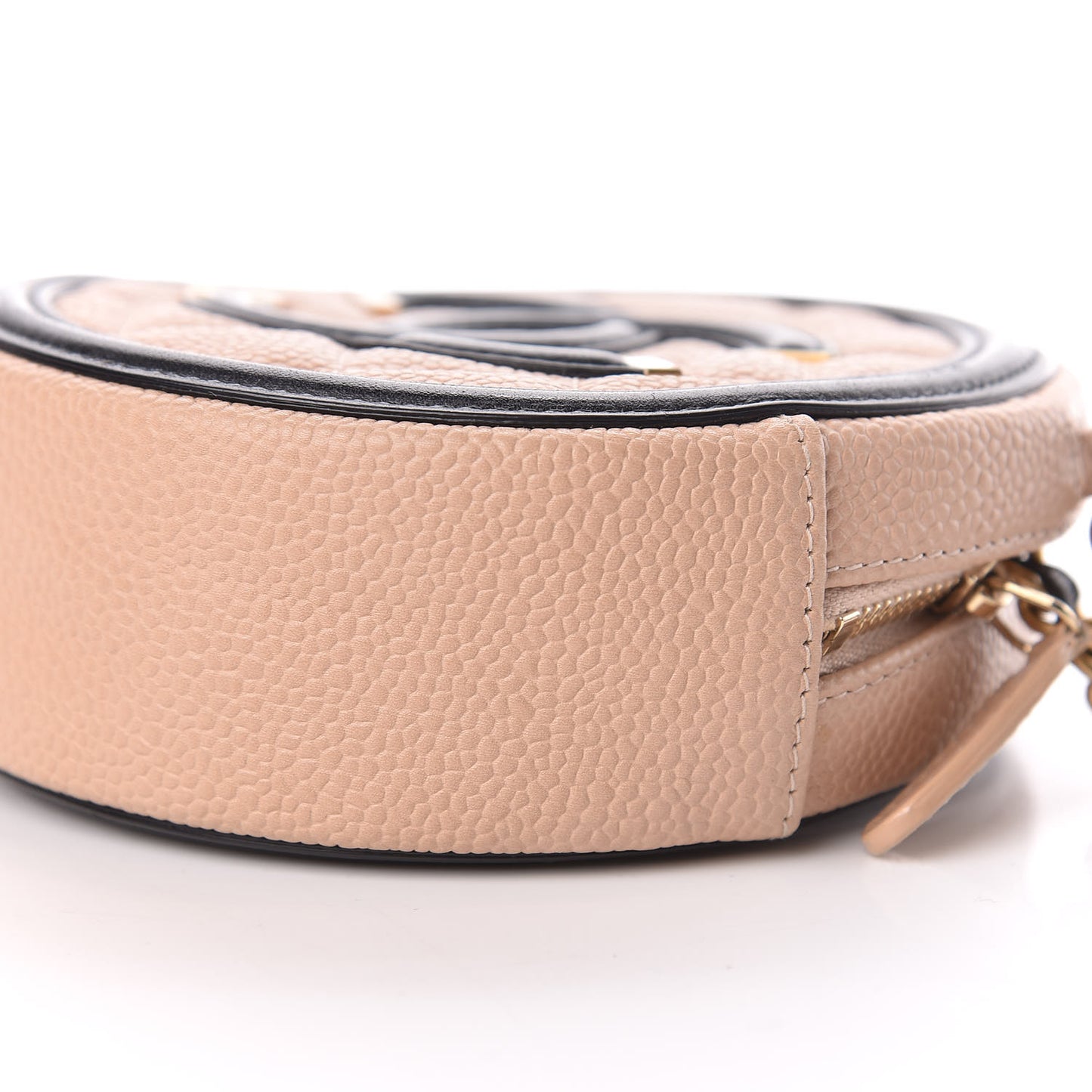 Caviar Quilted Round Filigree Crossbody Beige Black