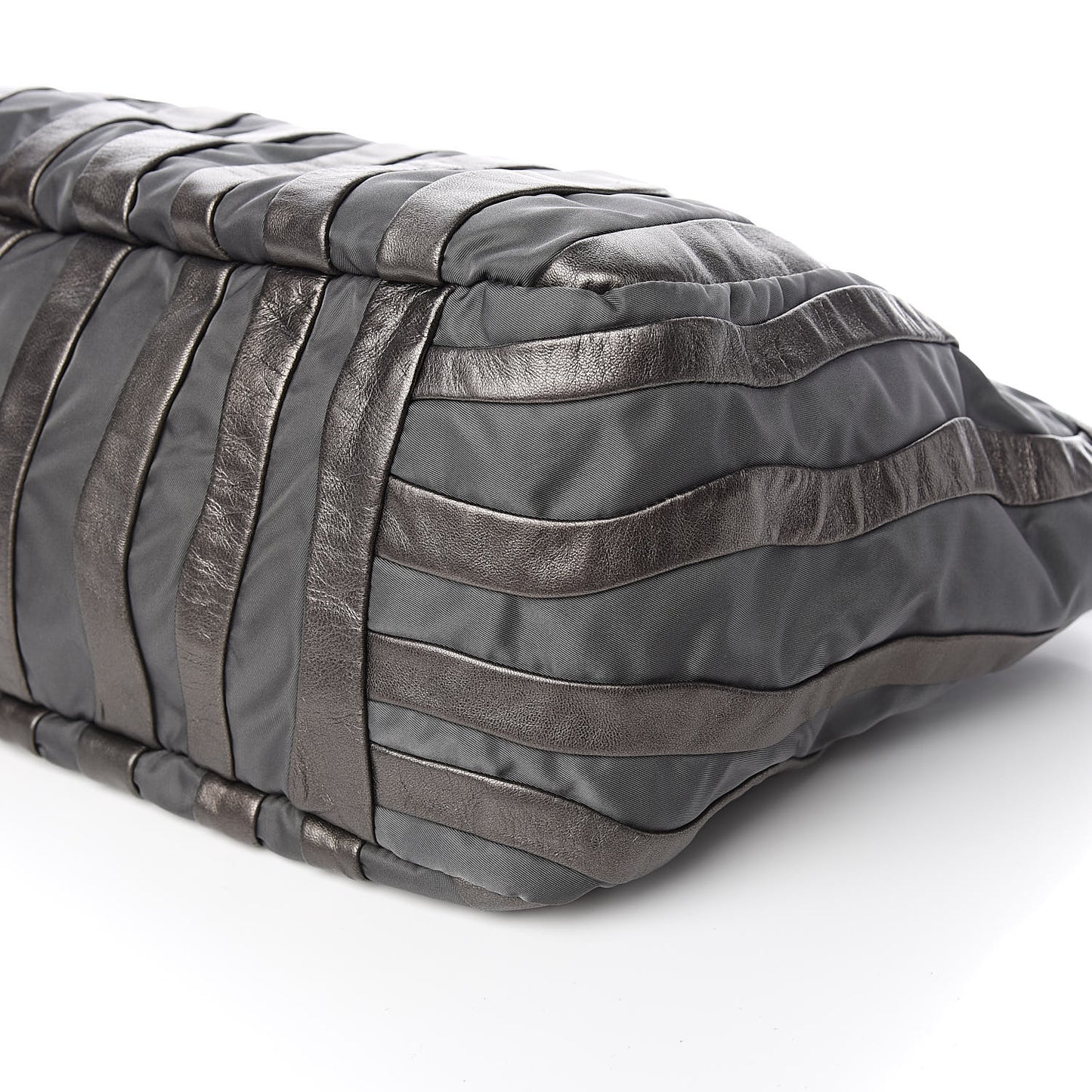 Metallic Nappa Tessuto Nylon Mordore Stripes Tote Grey
