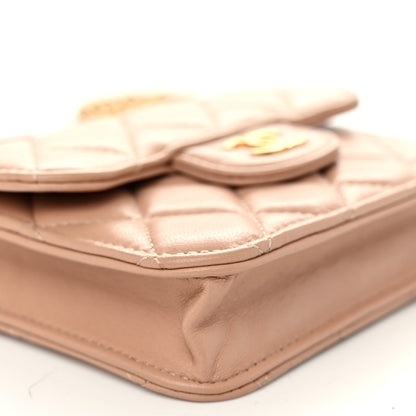 Chanel Lambskin Quilted Top Handle Flap Coin Purse With Chain Beige 10 of 11