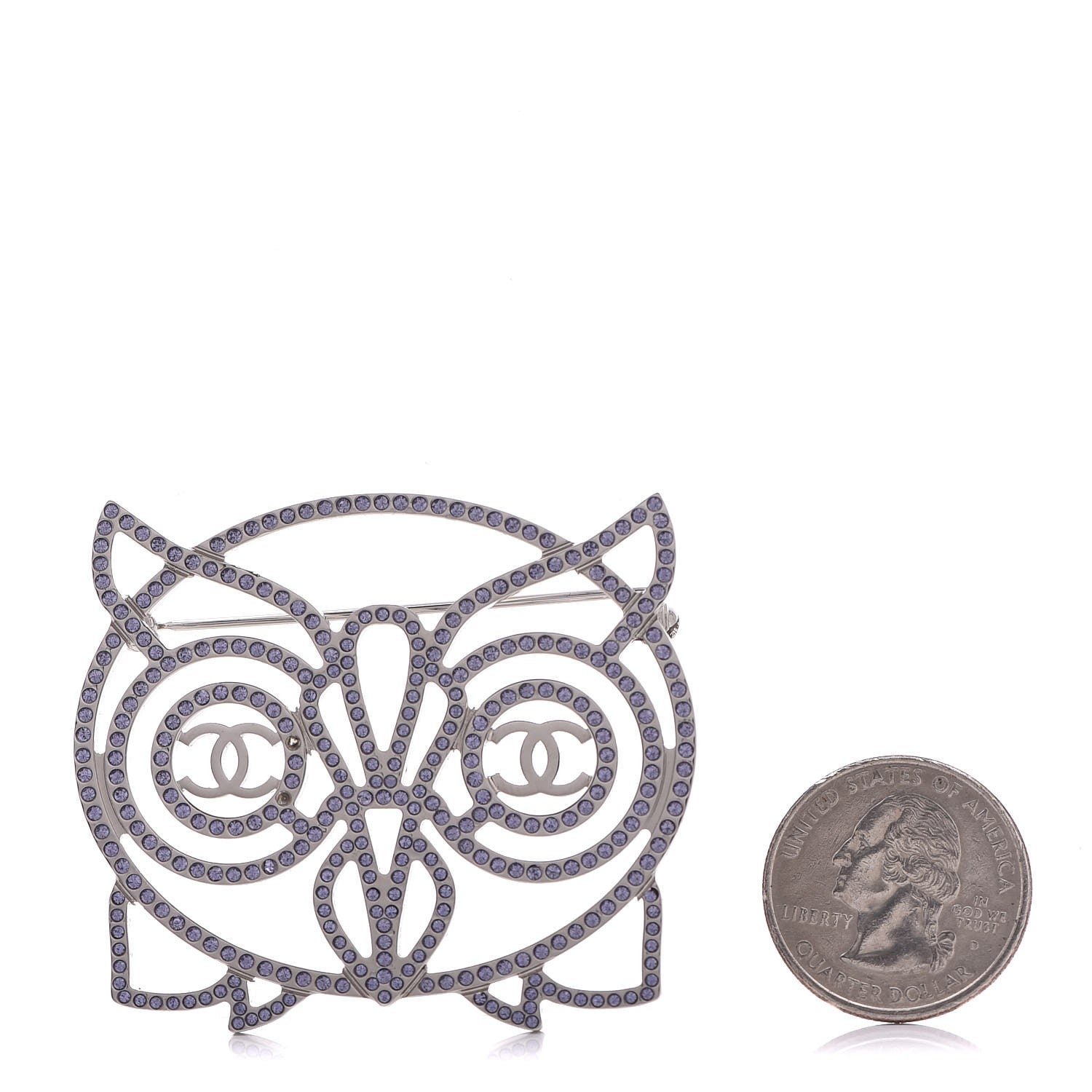 Chanel Strass Crystal Owl CC Brooch Purple 3 of 6