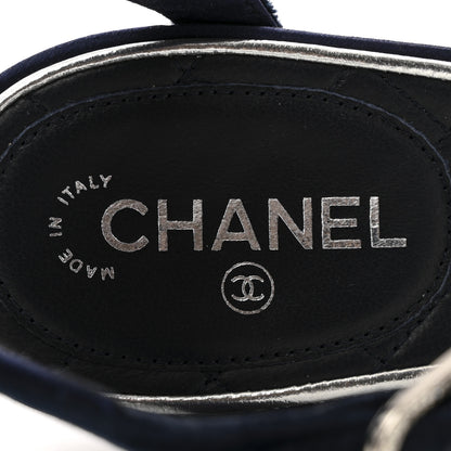 Chanel Velvet Crystal Star Ankle Strap Sandals 37.5 Dark Navy 7 of 12