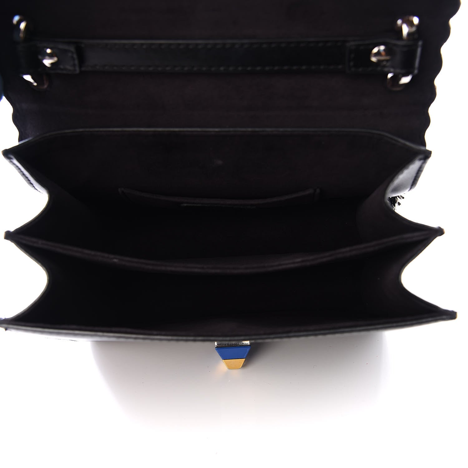 Fendi Vitello Liberty Fun Fair Embossed Scalloped Small Kan I Shoulder Bag Black Multicolor 4 of 8