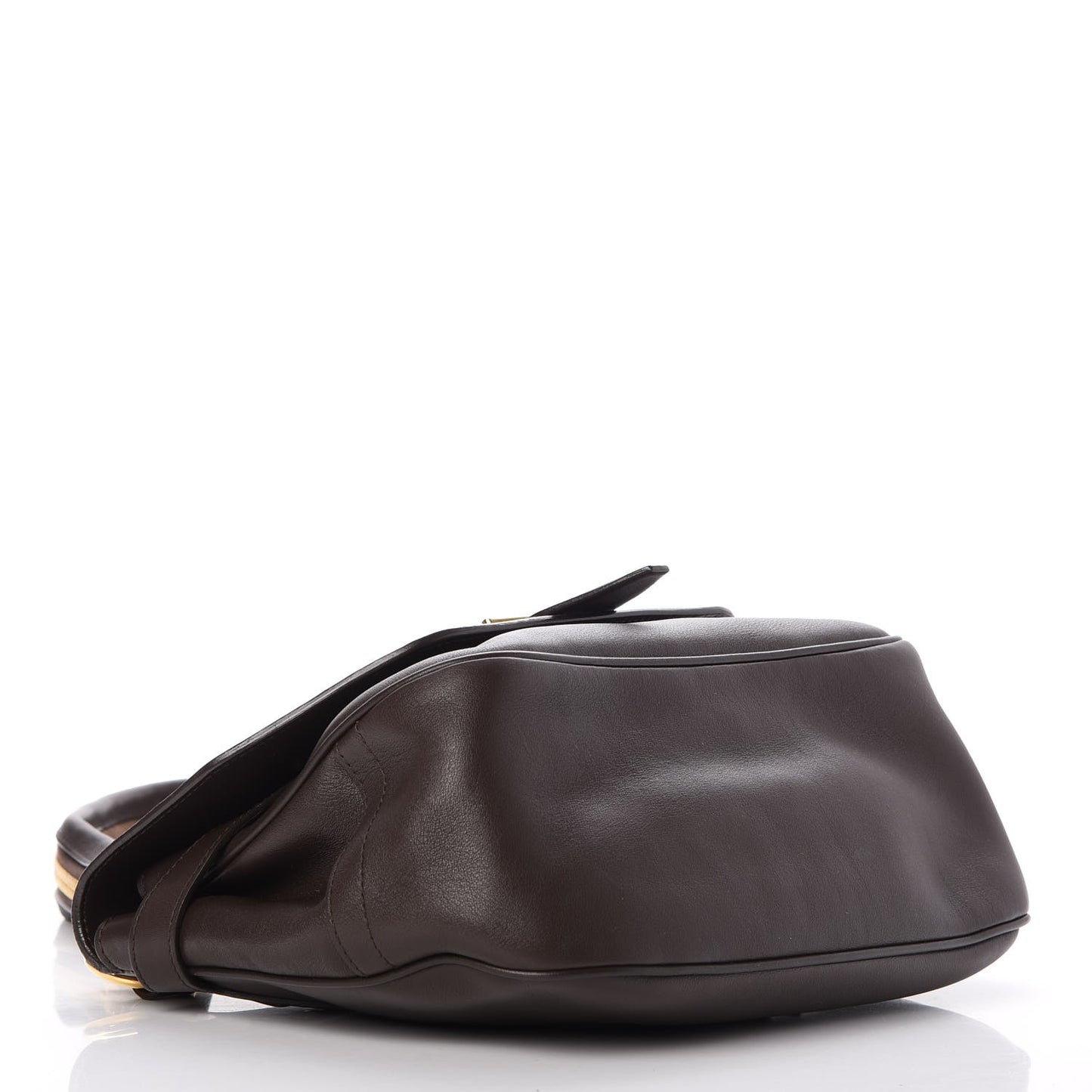 Calfskin Zipper Strap Shoulder Bag Dark Brown