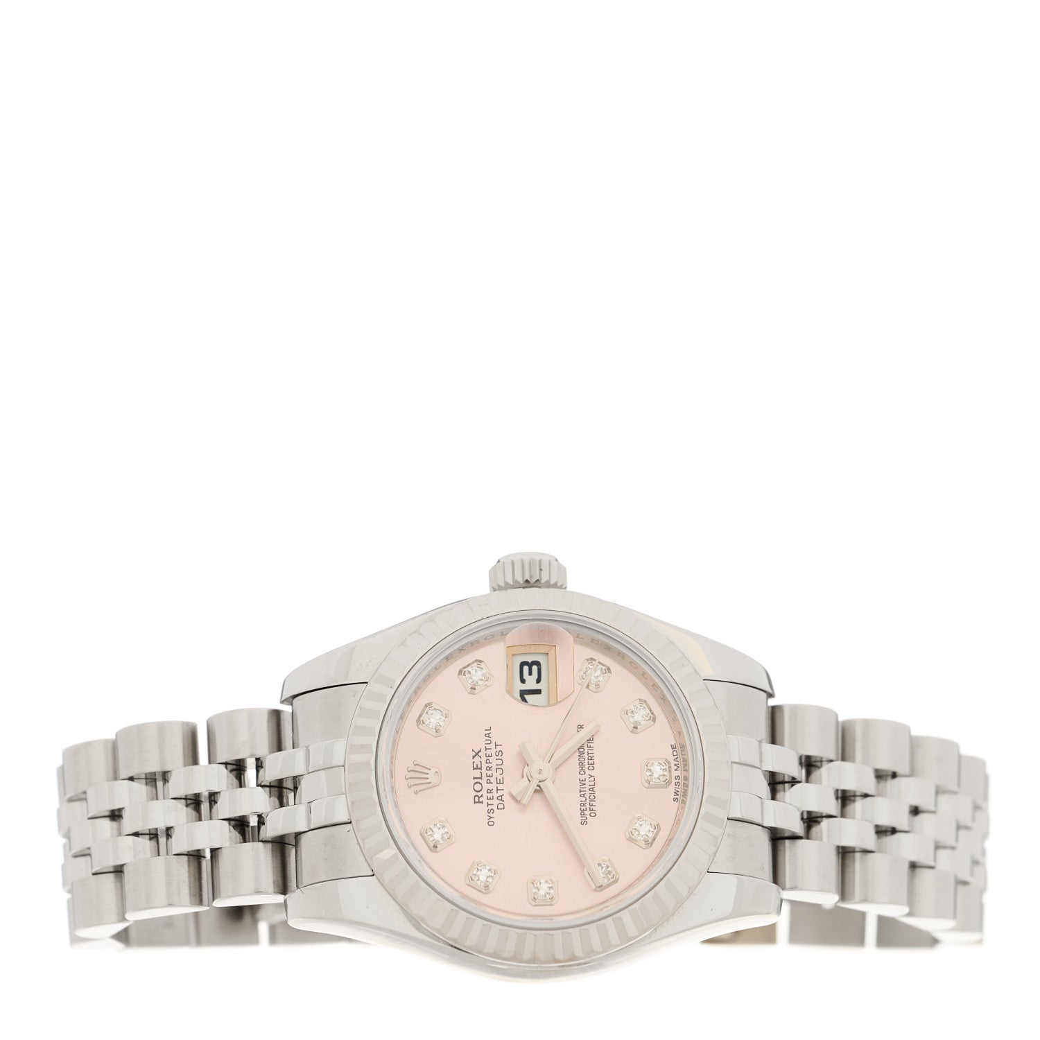 Rolex Stainless Steel 18K White Gold Diamond 26mm Oyster Perpetual Datejust Watch Pink 179174 2 of 5
