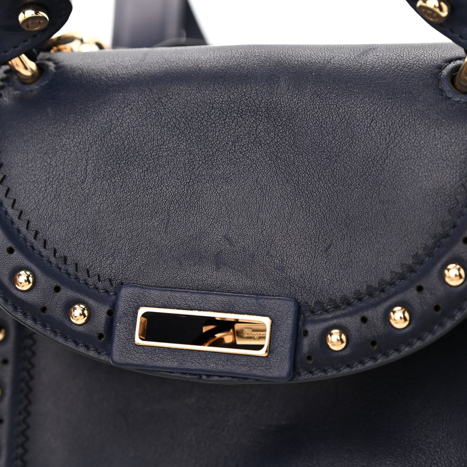 Salvatore Ferragamo Calfskin Studded Sofia Satchel Navy 9 of 9