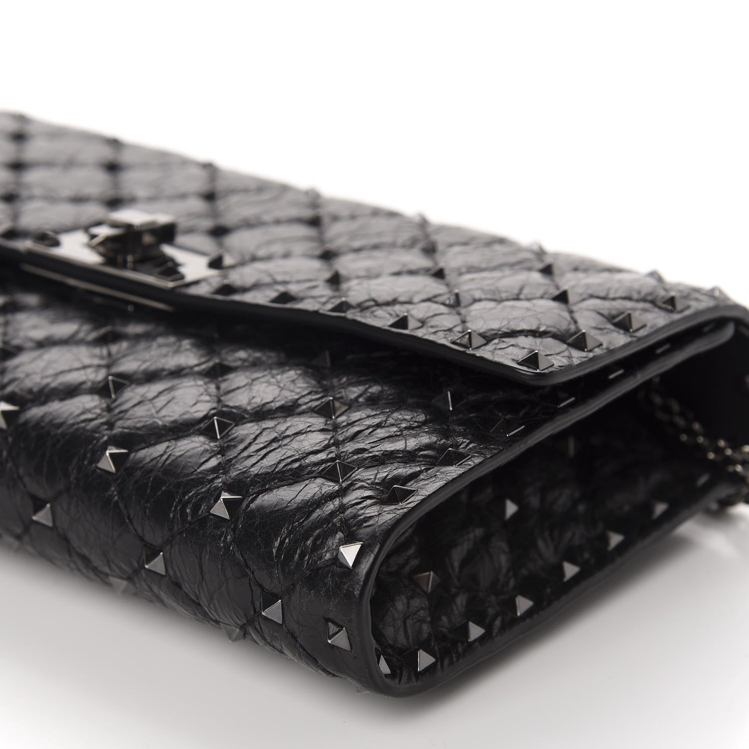 Valentino Garavani Craquele Nappa Rockstud Spike Wallet on Chain Black 7 of 10