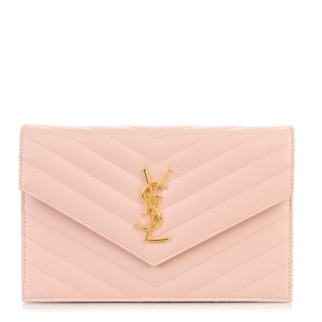 Grain De Poudre Matelasse Chevron Monogram Envelope Chain Wallet Pale Pink