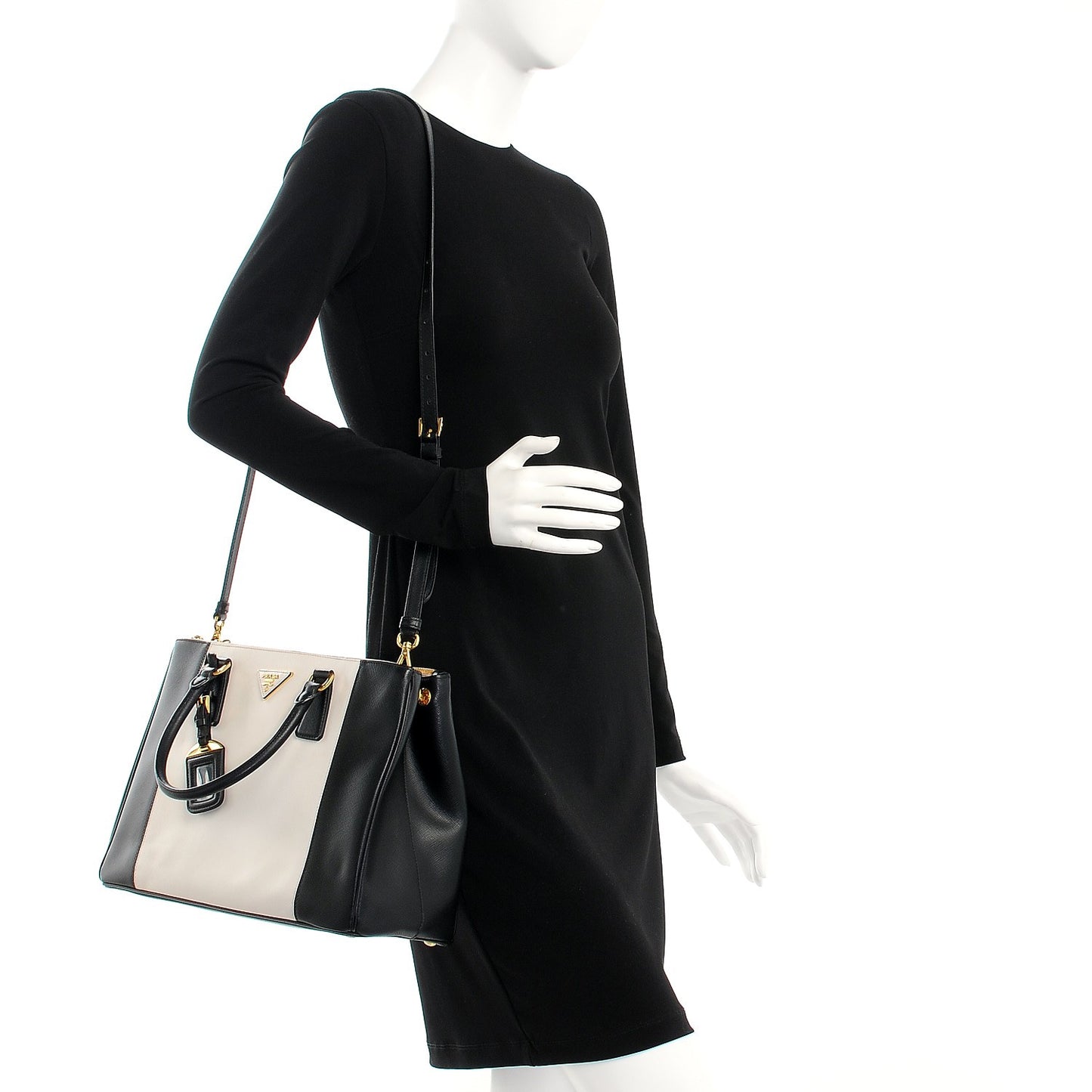 Saffiano Lux Colorblock Medium Galleria Double Zip Tote Black Talco
