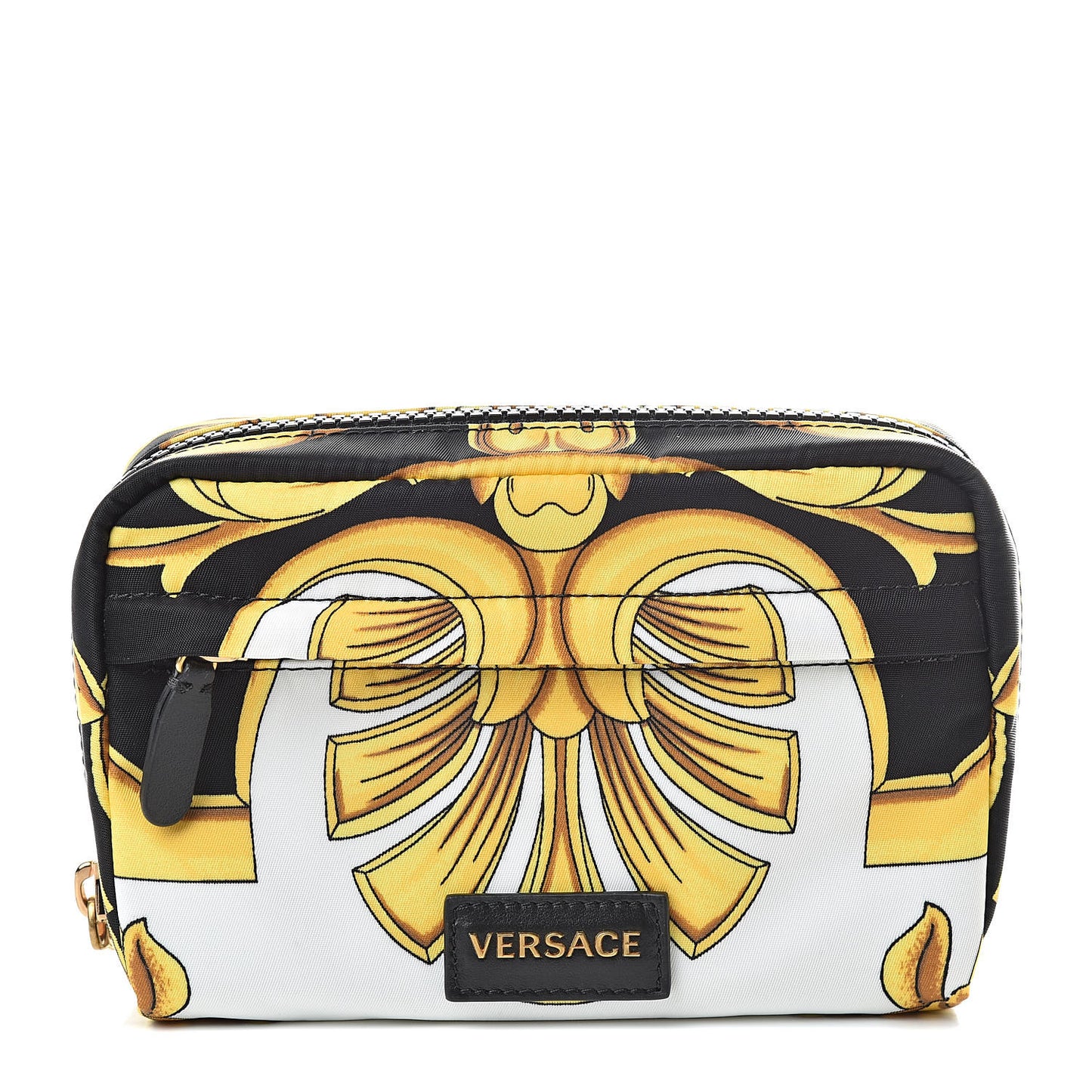 Nylon Baroque Print Cosmetic Case Black Gold White