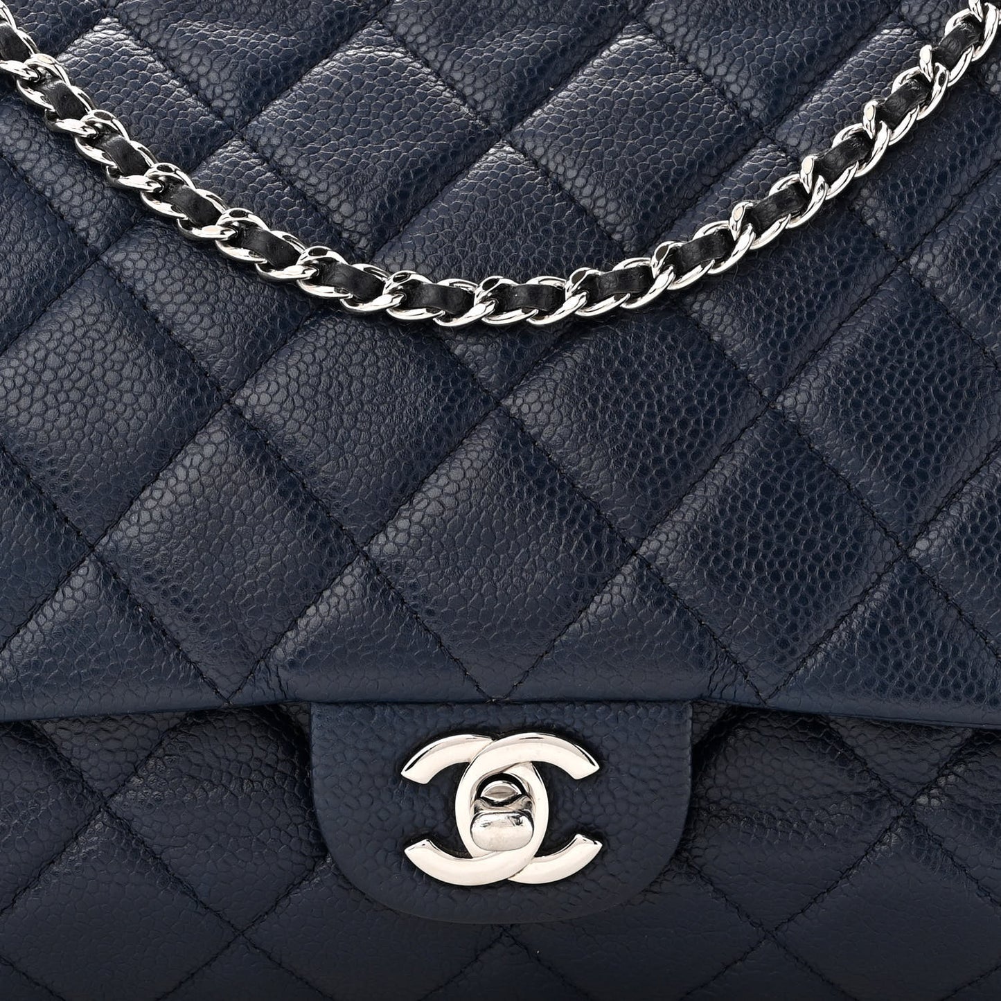 Caviar Quilted Clutch With Chain Flap Blue
