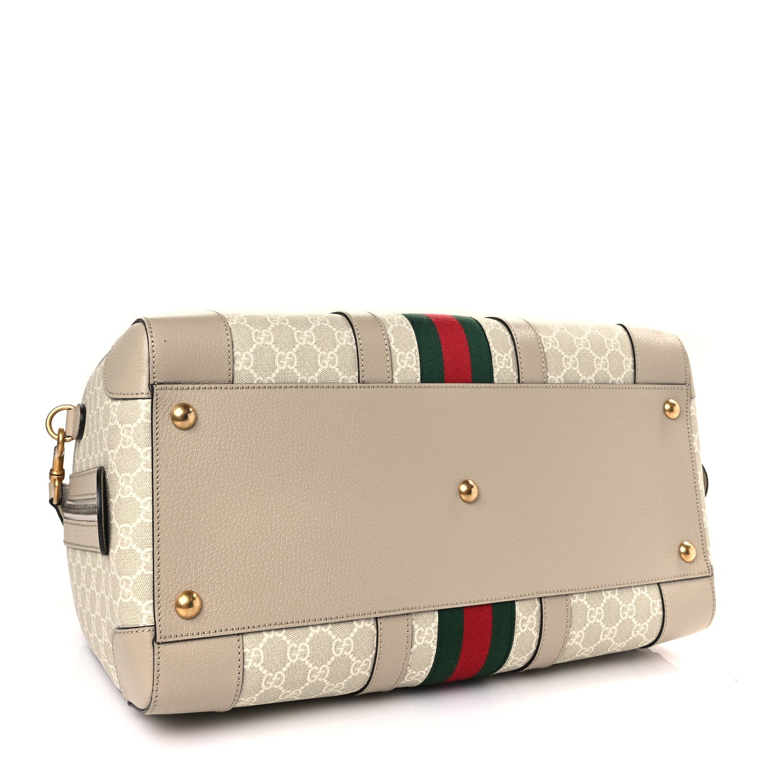Gucci GG Supreme Monogram Textured Dollar Calfskin Web Medium Savoy Duffle Bag Beige Mystic White Oatmeal 4 of 8