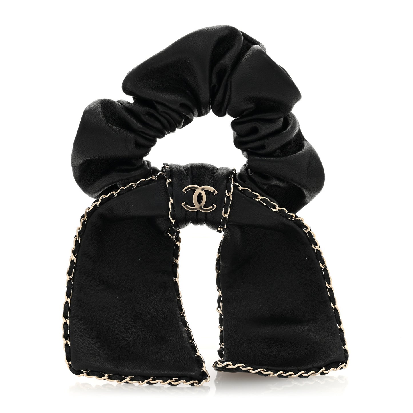 Lambskin Chain CC Hair Bow Tie Black Gold