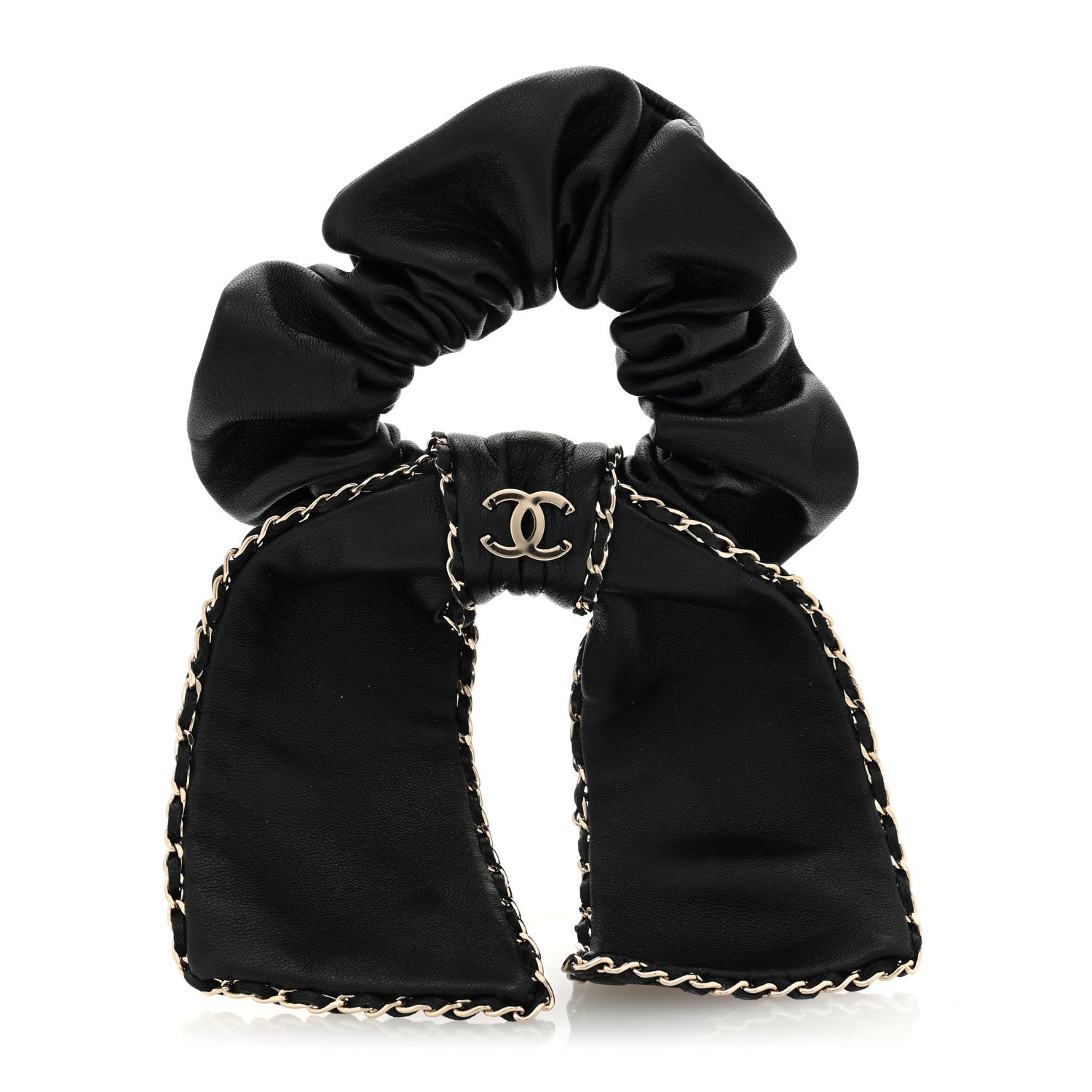 Chanel Lambskin Chain CC Hair Bow Tie Black Gold 1 of 4