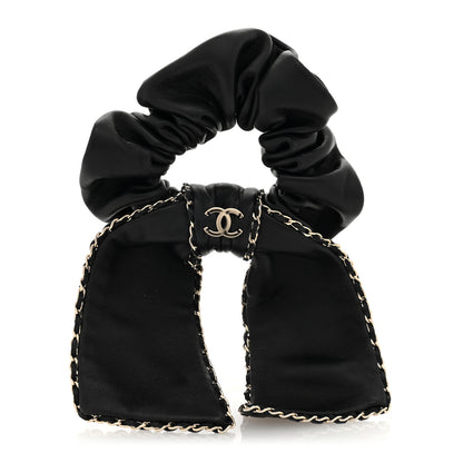 Chanel Lambskin Chain CC Hair Bow Tie Black Gold 1 of 4