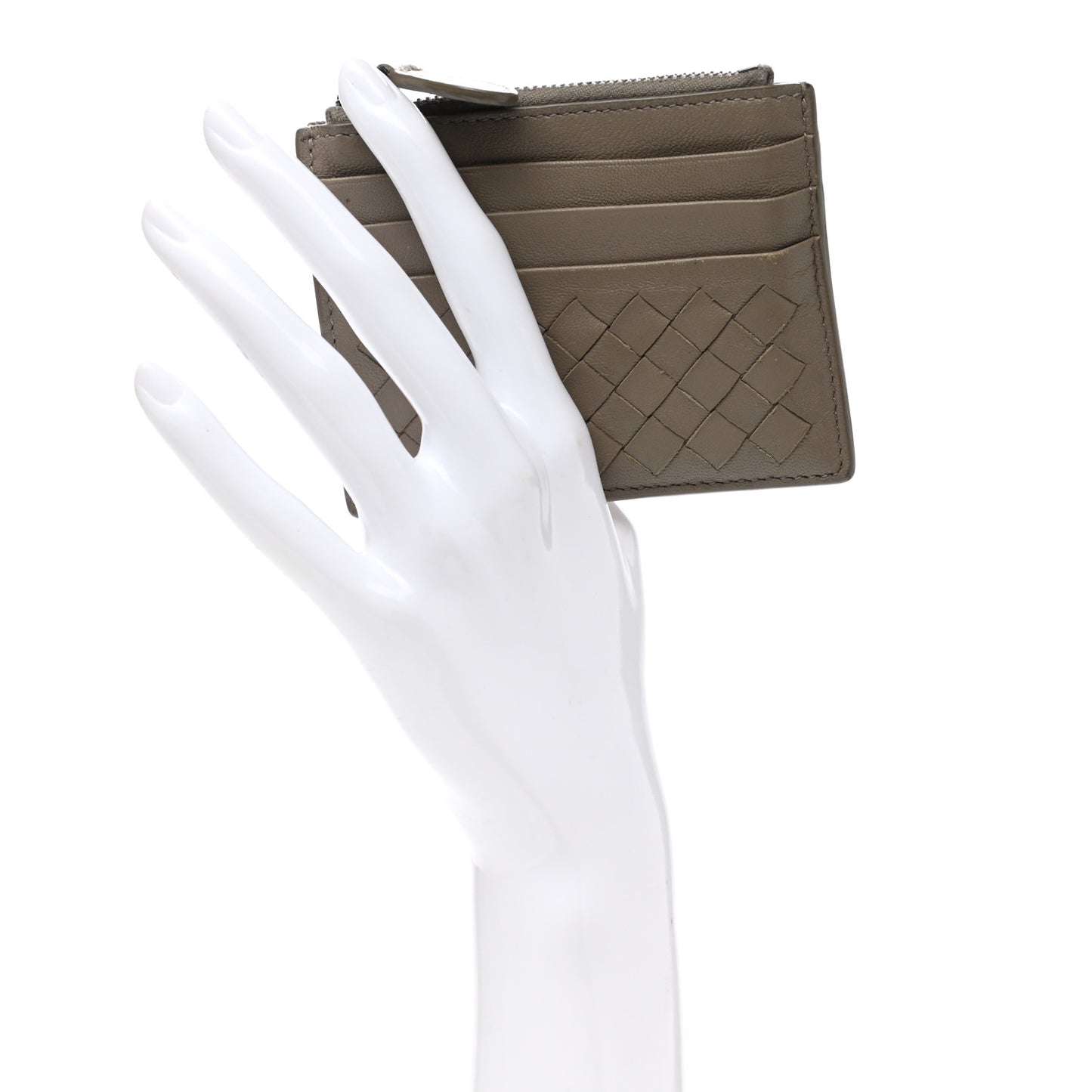 Calfskin Intrecciato Zip Card Holder Shadow