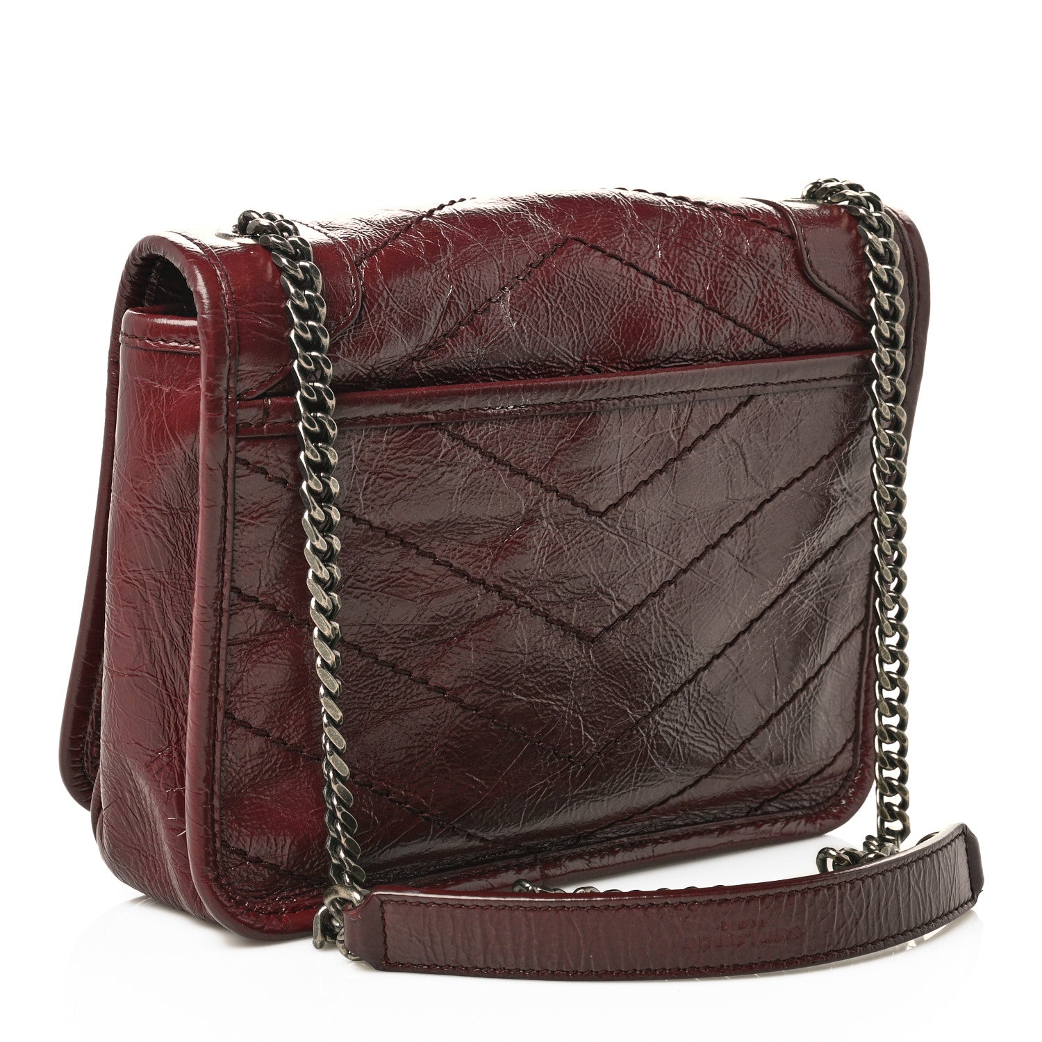 Saint Laurent Crinkled Calfskin Matelasse Monogram Niki Chain Wallet Dark Legion Red 3 of 10