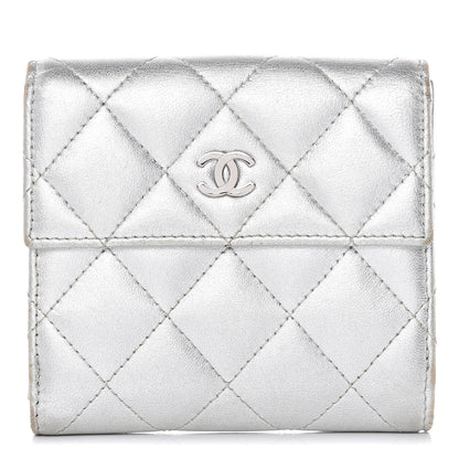 Chanel Metallic Lambskin Quilted Compact French Flap Wallet Silver 1 of 15