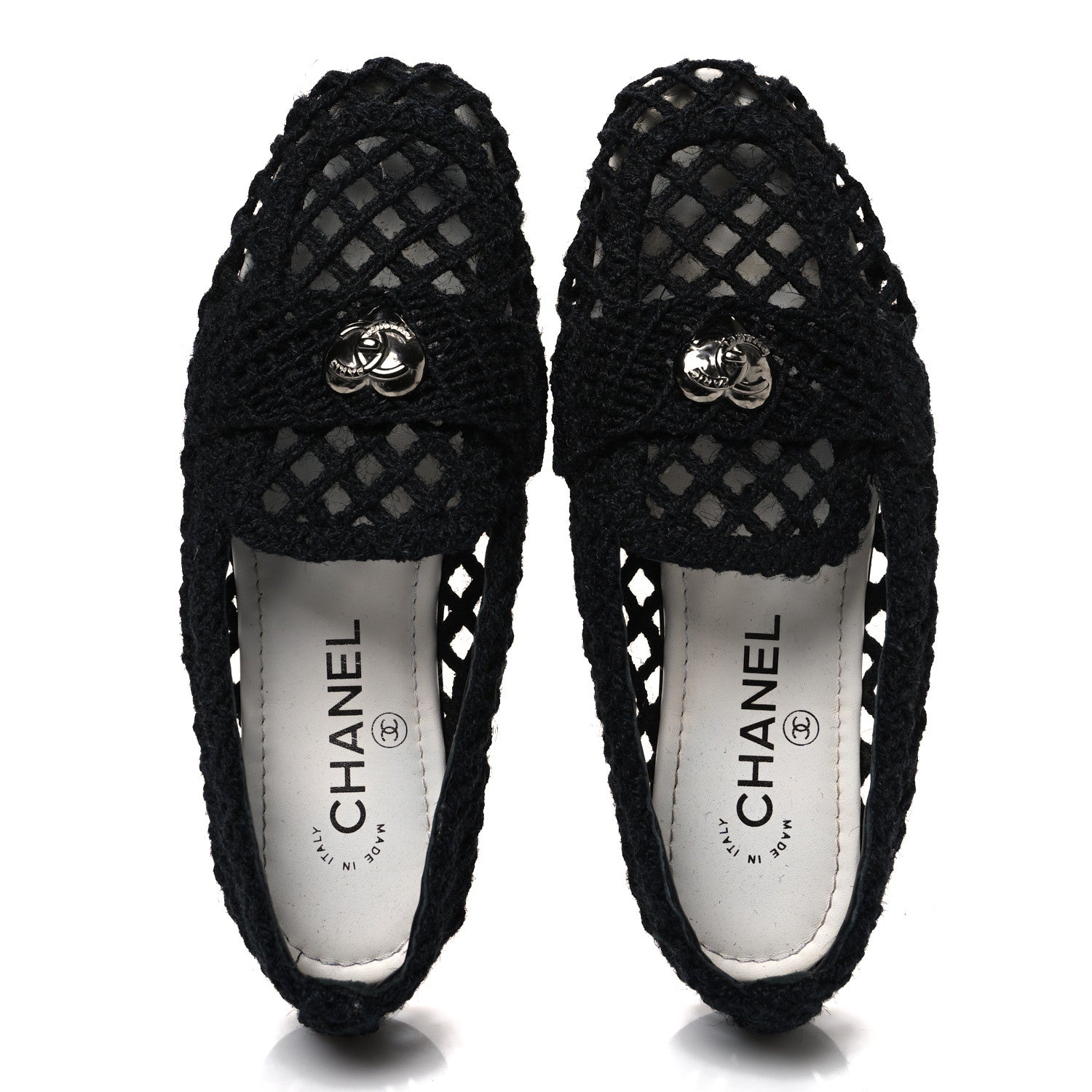 Chanel Cord Braided CC Mocassin Loafers 37.5 Black 2 of 10