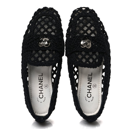 Chanel Cord Braided CC Mocassin Loafers 37.5 Black 2 of 10