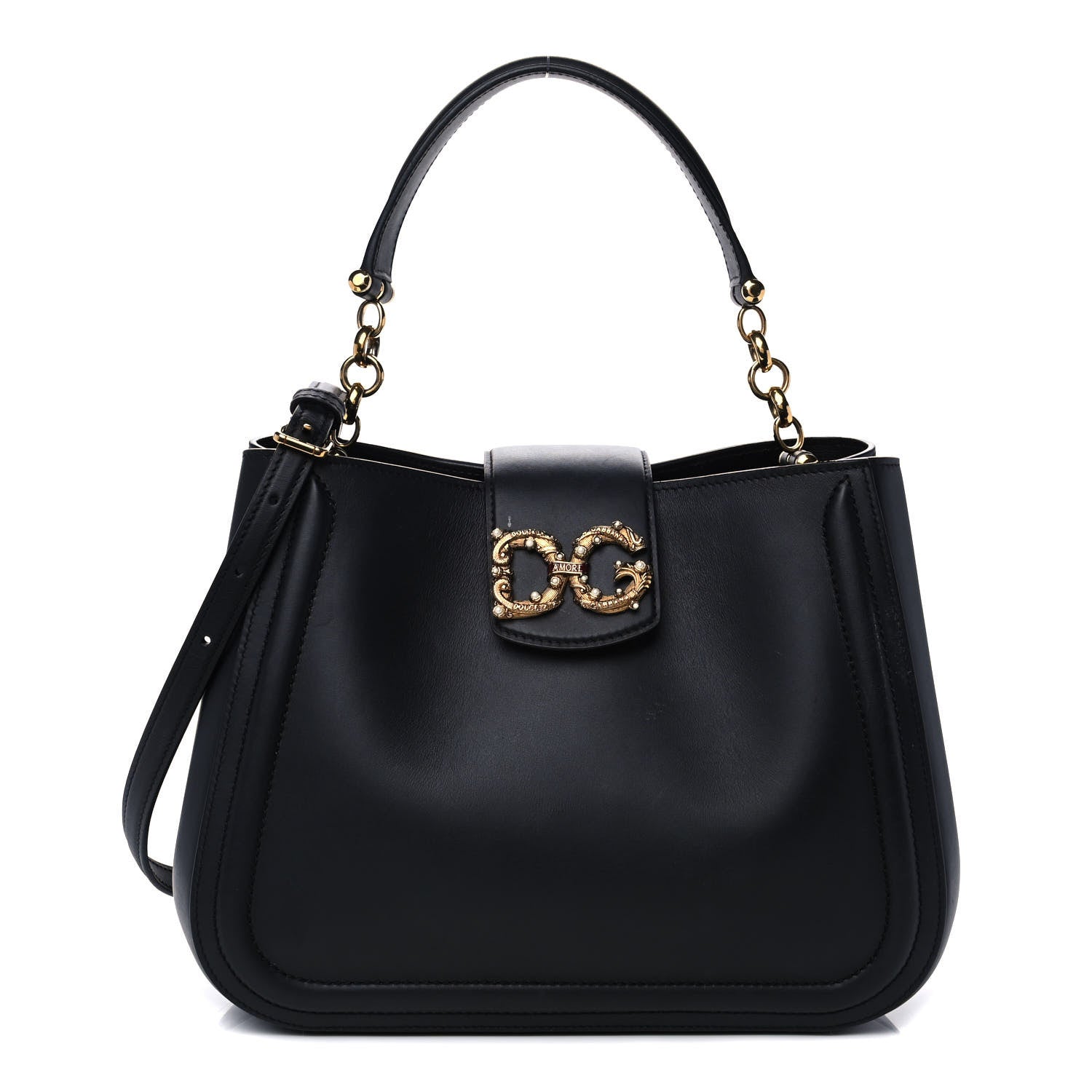 Dolce & Gabbana Smooth Calfskin Small DG Amore Satchel Bag Black 1 of 14