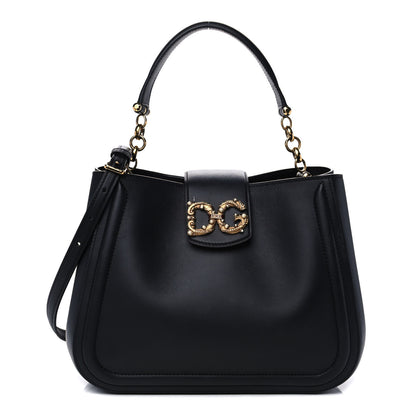 Dolce & Gabbana Smooth Calfskin Small DG Amore Satchel Bag Black 1 of 14