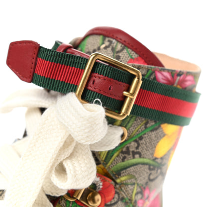 Gucci GG Supreme Monogram Flora Lace Up Combat Ankle Boots 39.5 Beige Multicolor Red 9 of 11