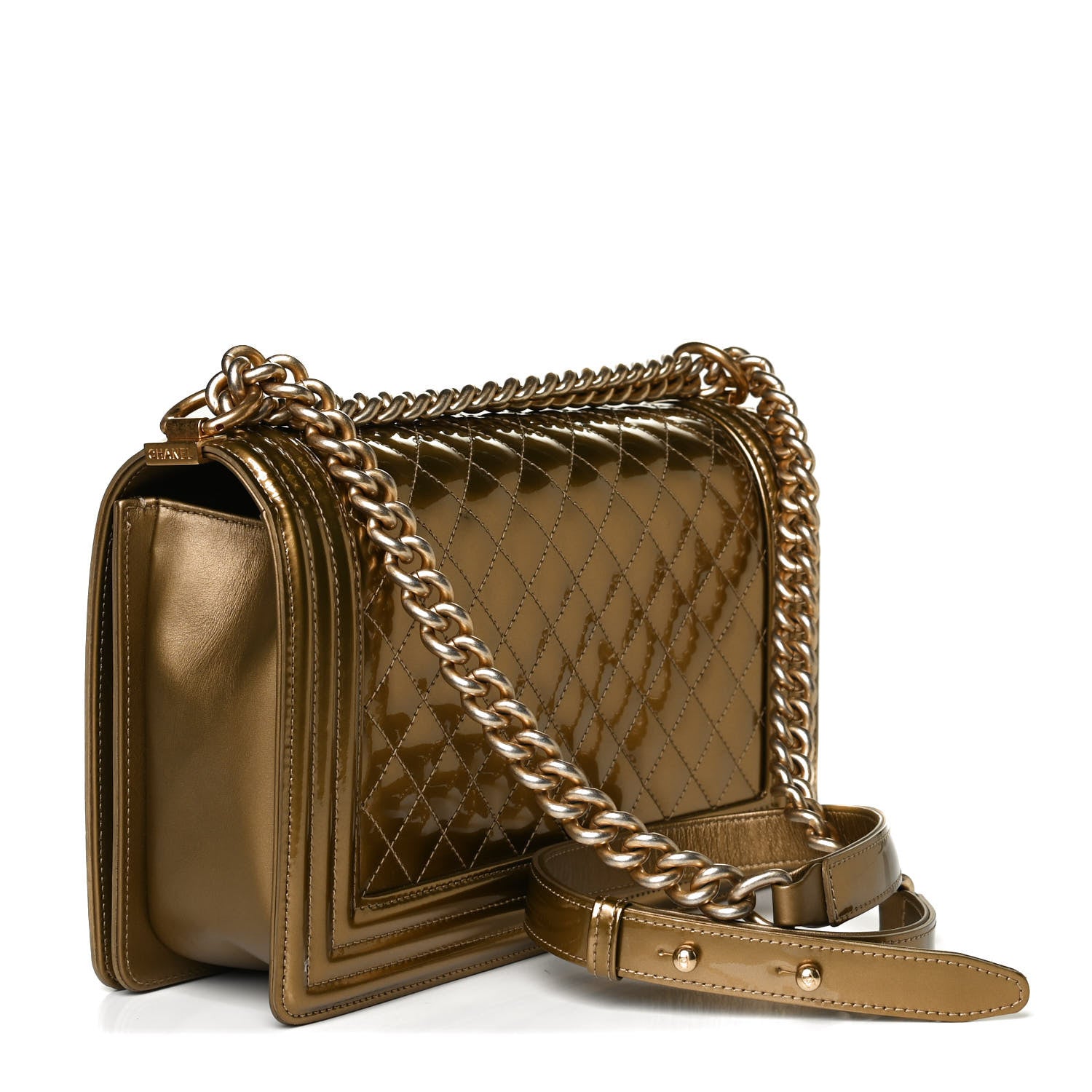 Chanel Metallic Patent Calfskin Quilted New Medium Boy Flap Gold 4 of 15